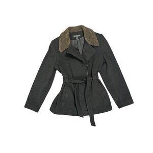 Giacca A Gallery Company Wool Blend Belted Moto  Wool Jacket Brown Berber Collar